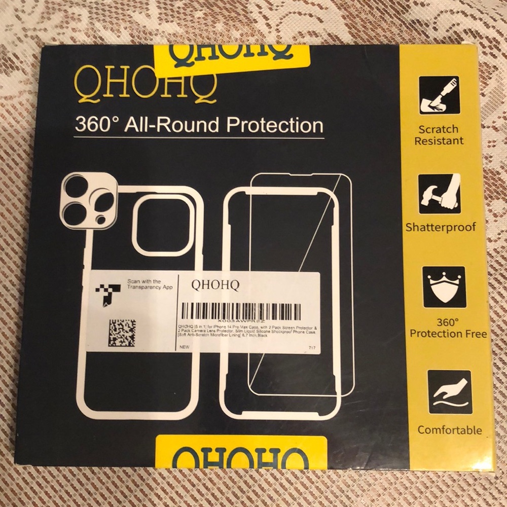 QHOHQ 360 ALL AROUND PROTECTION (5-1) PIECE IPHONE 14 PRO MAX CASE BLACK
